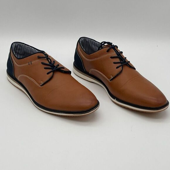 Oxford Shoes Men's Size 10 Brown Black Two Tone Lace Up Leather Comfort Casual - Picture 4 of 16